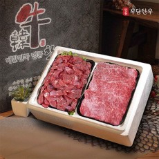 (면세) [안동우담한우]1+등급이상 한우 정육 실속세트 1호 800g(국거리400g + 불고기400g)