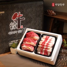 (면세) [안동우담한우]1+등급이상 한우 구이 실속세트 3호 1.0kg(꽃등심500g+차돌박이500g)